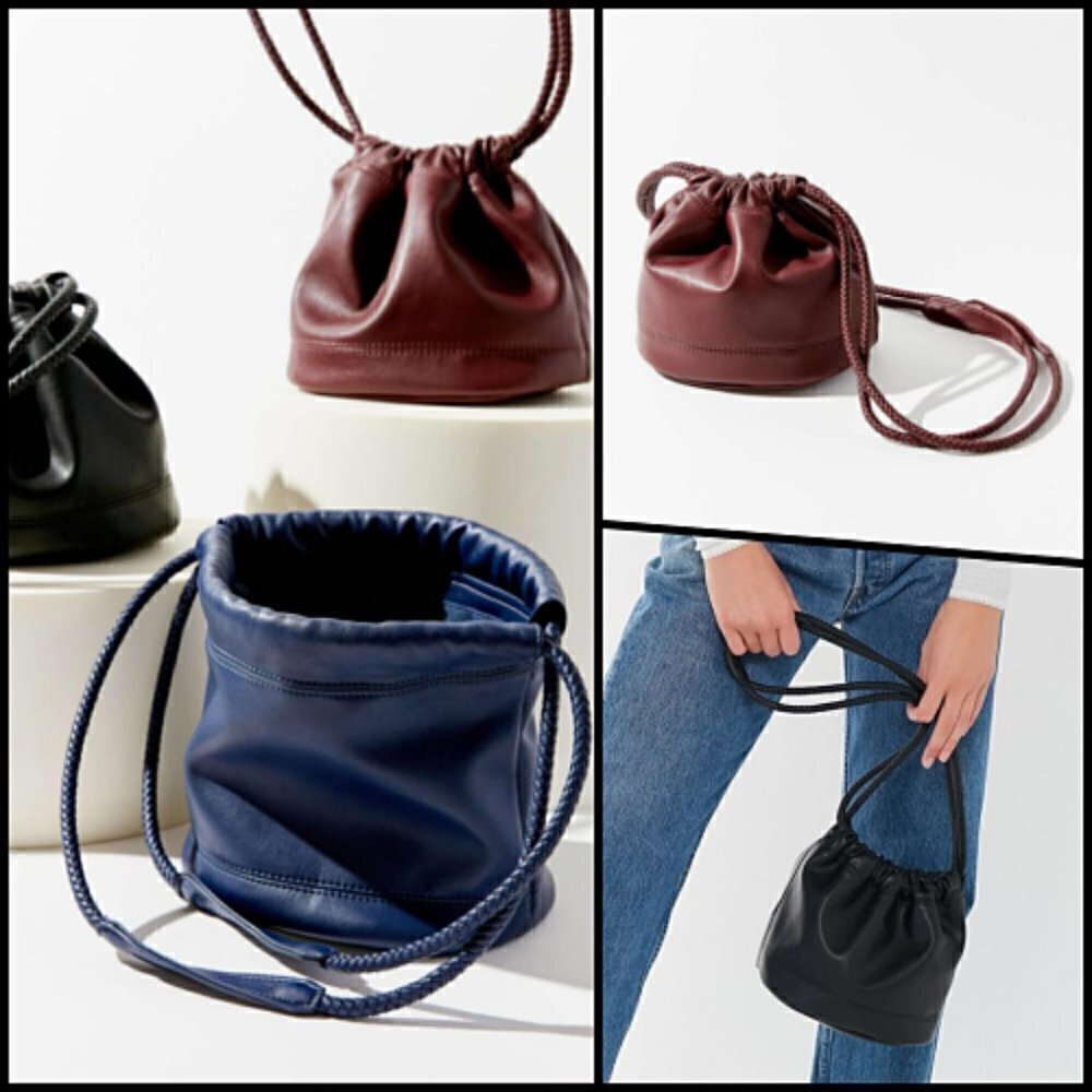 Urban Outfitters Timeless Casual Leather Bucket Bag Braided Shoulder Strap NWOT